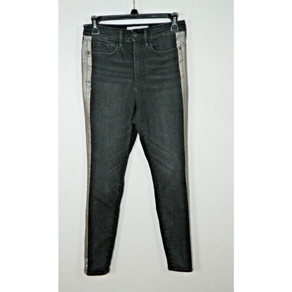 Athleta Jeans‎ Size 4P Black Silver Tuxedo Stripe Sculptek Ultra Skinny Metallic - Picture 5 of 8
